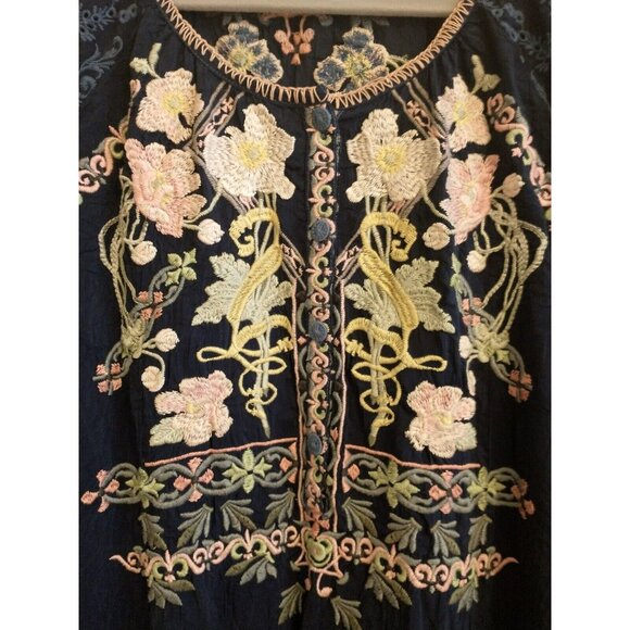 SOLD_SOLD_SOLD!!  JOHNNY WAS Vista Blouse Blue Night Embroidered Boho Tunic Top - Picture 3 of 11
